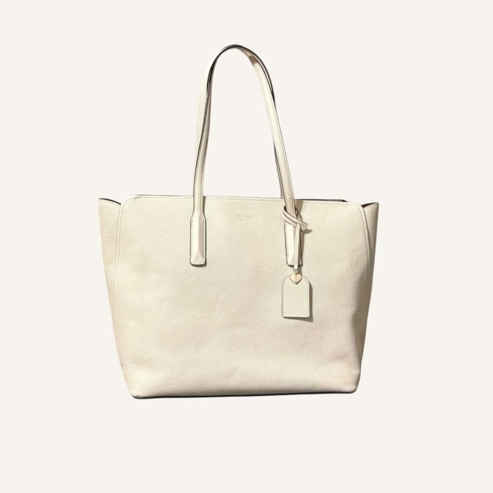 Kate Spade Large Margaux Leather Tote Cream Vanilla Classic Travel Work